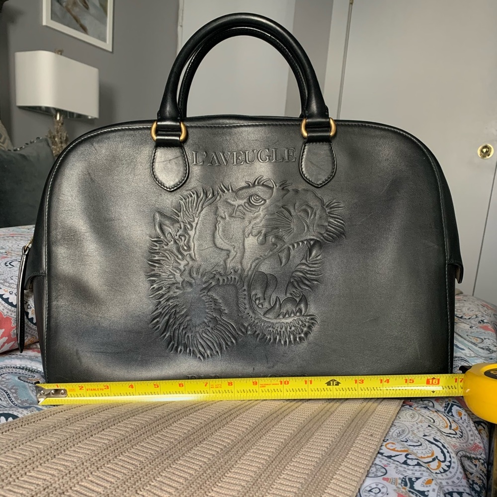 Gucci black leather Rajah tiger top handle tote overnight bag weekender - Picture 2 of 16